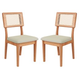 Conjunto 02 Cadeiras de Jantar com Assento Estofado e Encosto com Tela Palhinha Ca35 Dalla Costa - 1