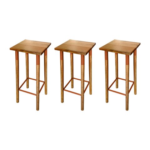 Kit 3 Banquetas Bistro Industrial Colors Ferro e Madeira Maciça - Cobre