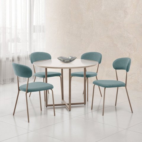 Conjunto para Sala de Jantar com 4 Cadeiras Ditalia Bege/Fendi/Verde Claro/Off White