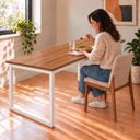 Ver imagem 3 de Mesa de Jantar Reforçada Industrial 180x70cm Tampo Marrom Pés Branco