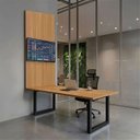 Ver imagem 1 de Conjunto Mesa de Reunião 180cm com Painel TV MDF Freijó e Preto