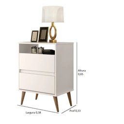 Mesa de Cabeceira Lotus Estilo Retro Pés Palito Cor Off White - JM Casa dos Moveis - 2
