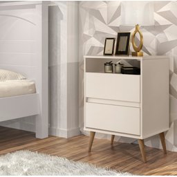Mesa de Cabeceira Lotus Estilo Retro Pés Palito Cor Off White - JM Casa dos Moveis - 1