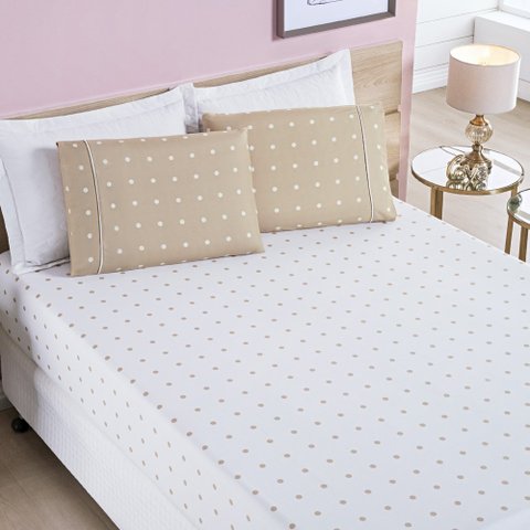 Jogo Cama Lençol Meggy Poá Casal Padrão Bolinhas Micropercal 200 Fios 3 Peças - Cáqui Casa Scarpa