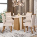 Ver imagem 1 de Sala de Jantar Orus 4 Lugares Tampo MDF Cadeiras Bella Suede Off White 120cm Móveis Henn