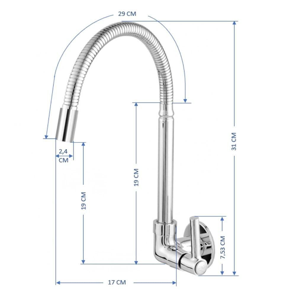 Torneira Gourmet Parede Cromada Flexível Cone 2 Jatos Casagrande Mundial Premium - 2