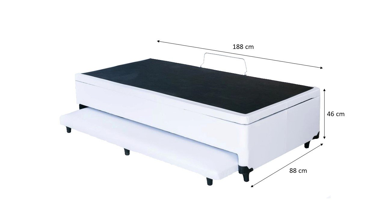 Cama Box Baú Solteiro Com Auxiliar Sintético Branco (Espuma só na Auxiliar) - 2