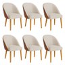 Kit 06 Cadeiras Poltrona de Jantar Bela Corano Nozes e Linho Bege Pés Palito Castanho - Pallazio - 1