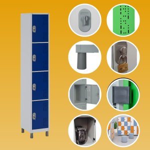 Roupeiro Aço Montável 4 Portas C/trava Locker Cor da Porta:azul Del Rey