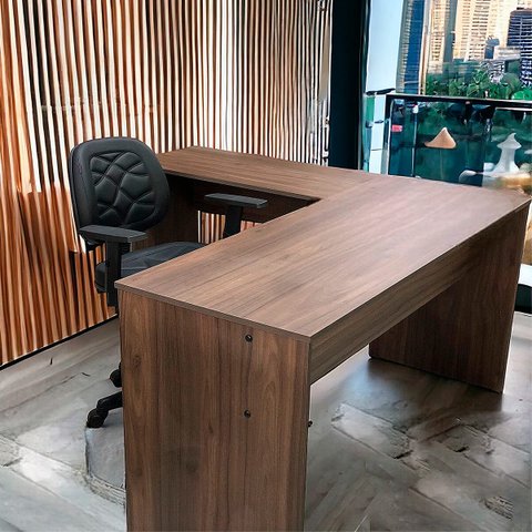 Estação de Trabalho Mesa Escrivaninha em L 148x148 Nogal/preto Realme Mesa para Escritório Estilo em