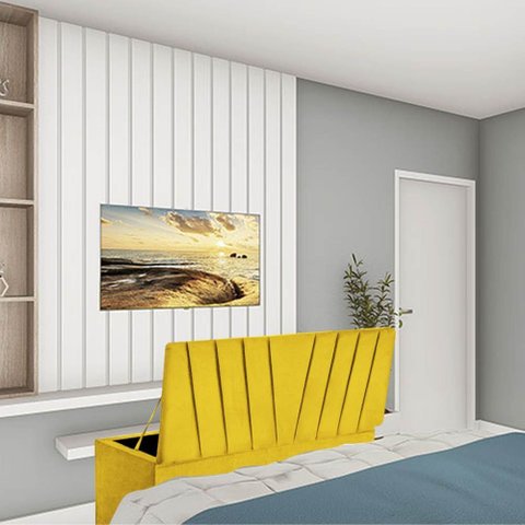 Calçadeira Baú Recamier Estofada Cama de Solteiro 100cm Bélgica Suede Amarelo- Mabe Magazine