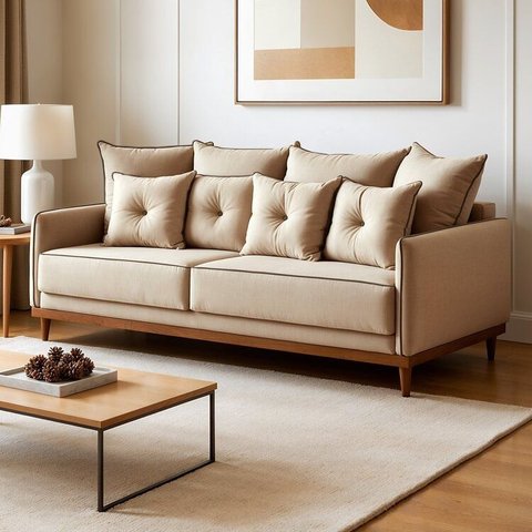 Sofá 3 Lugares 220cm Base em Madeiras Maciça Athena