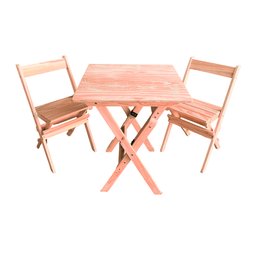 Conjunto Mesa Dobrável para Bar e Lanchonetes 60x60cm com 2 Cadeiras em Madeira Maciça - Cru - 2