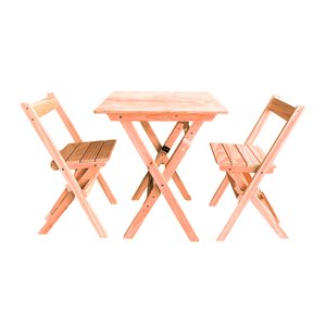 Conjunto Mesa Dobrável para Bar e Lanchonetes 60x60cm com 2 Cadeiras em Madeira Maciça - Cru