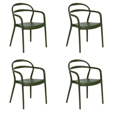 Kit 4 Cadeiras Tramontina Sissi com Braços Estrutura Plástica Polipropileno Verde Musgo