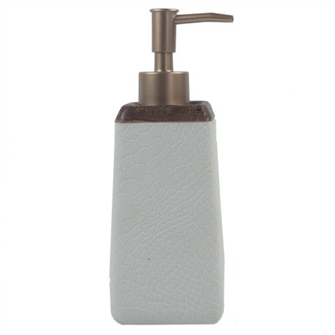 Porta Sabonete Liquido Branco Detalhe Estilo Madeira em Resina 19,5cm PO0135 BTC