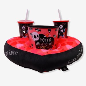 Kit Pipoca Almofada Coração Balde e 2 Copos Jack e Sally - o Estranho Mundo de Jack