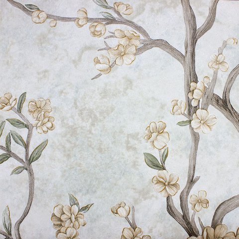 Papel de Parede Floral Bege e Cinza com Cola Inclusa