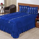 Ver imagem 1 de Kit Cobre Leito Casal Queen Lisse 03 Peças Colcha Azul Royal