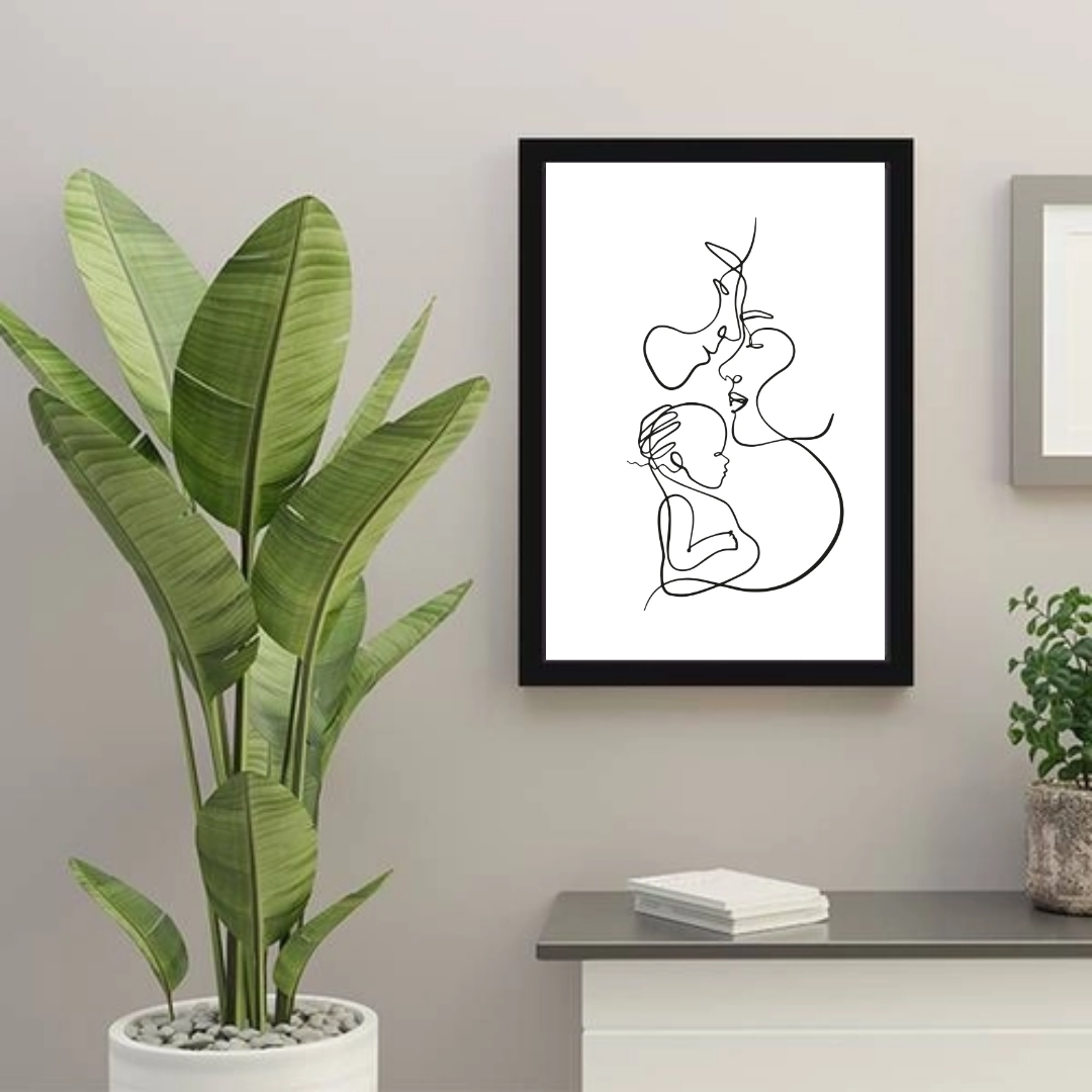 Quadro Linhas Decorativo Família Mãe Pai Bebê Minimalista com Moldura 45x35cm Adesivado - 2