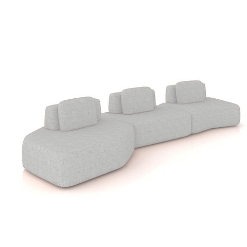 Sofá 3 Lugares Orgânico com Chaise e 2 Módulos Berlim Bouclê Cinza Claro/off White K01 - D’Rossi