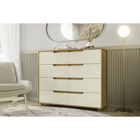 Cômoda Doble 8 Gavetas com Vistas Flex Carvalho Grife/off White - Albatroz