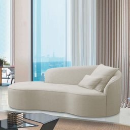 Divã Recamier Curvo Sala de Estar Inglaterra Lado Esquerdo 180cm Linho Bege - Incasa Decor - 2