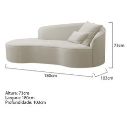 Divã Recamier Curvo Sala de Estar Inglaterra Lado Esquerdo 180cm Linho Bege - Incasa Decor - 6