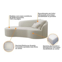 Divã Recamier Curvo Sala de Estar Inglaterra Lado Esquerdo 180cm Linho Bege - Incasa Decor - 4