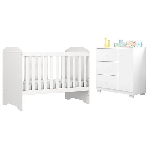 Berço Americano Mini Cama Mel com Cômoda Infantil Duda Branco Brilho – Phoenix Baby