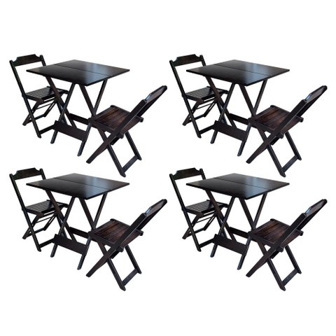 Kit 4 Conjuntos de Mesa Dobrável com 2 Cadeiras de Madeira 70x70 - Tabaco