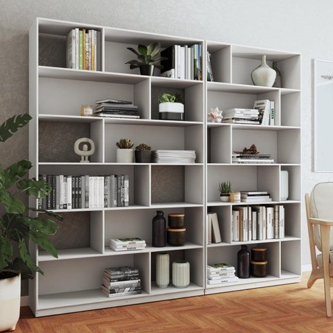 Estantes Livreiros Escritório Home Office 210x187,5cm com 24 Nichos Branco