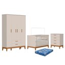 Ver imagem 1 de Dormitório Infantil Flip Guarda Roupa 4 Portas, Cômoda 4 Gavetas e Berço Areia Fosco com Colchão