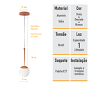 Ver imagem 5 de Pendente Globo Esfera de Vidro 12cm - Bronze - Vidro Branco