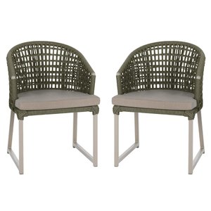 2 Cadeira Noronha Aluminio Micro Pintura Champanhe, Tr. Telinha Corda Nautica Verde Militar,