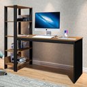 Ver imagem 1 de Mesa Industrial com Prateleira para Escritório Simet Preto e Canela