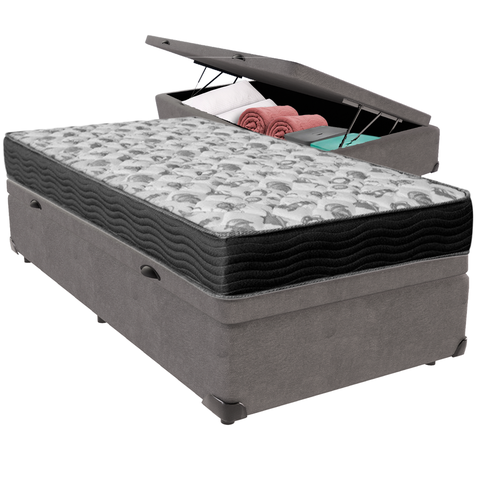 Cama Box Baú e Colchão Iso100 Espuma D33 Solteiro Ortobom: Cinza