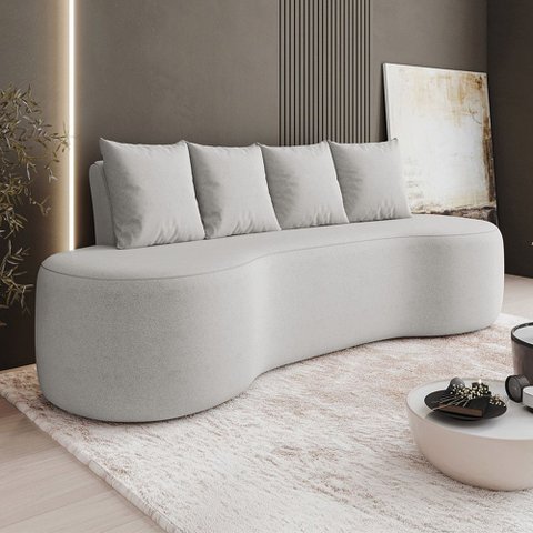 Sofá 3 Lugares Orgânico 210cm com Almofadas Benin Bouclê Cinza B03 - D’Rossi