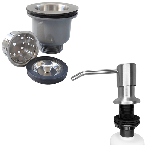 Porta Detergente de inox Embutir Bancada 500ml E Valvula Cesto Higiênico 3 1/2 Kit Inox Para Pia