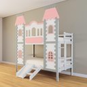 Ver imagem 2 de Beliche Castelo Encantado com Kit Escada/escorregador - Madeira Maciça Branco/cinza/rosa | Housin