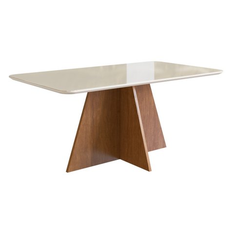 Mesa 1,60x0,90 com Vidro Canto Redondo Canela Off White