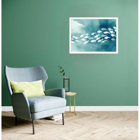 Quadro Decorativo Peixes Branco - 50x70cm:moldura Branca