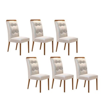 Cadeira Sala de Jantar Imperatriz Madeira Kit 6 Un Capuccino - Veludo Creme - Rufato