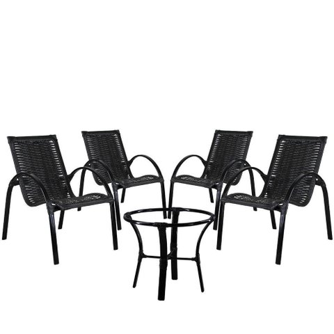 4 Cadeiras Mesa De Centro Em E Garden Preta