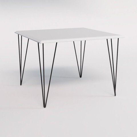 Mesa Eames Clips de Ferro Preto Tampo Quadrado Branco 90x90