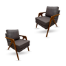 Kit 2 Poltronas Decorativa Mona Luxo Braço de Madeira:linho Chumbo - 1