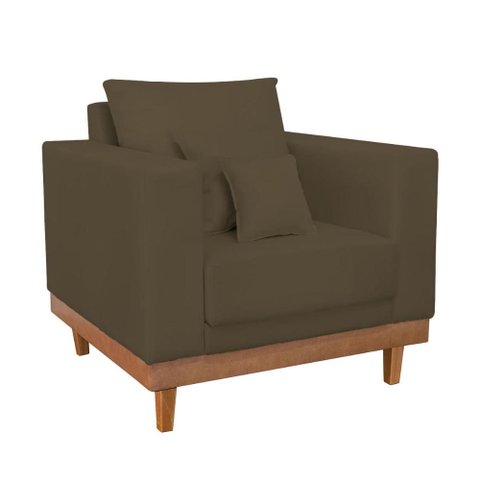 Poltrona Reforçada Suede Pés e Base Madeira com Almofadas Cor:marrom
