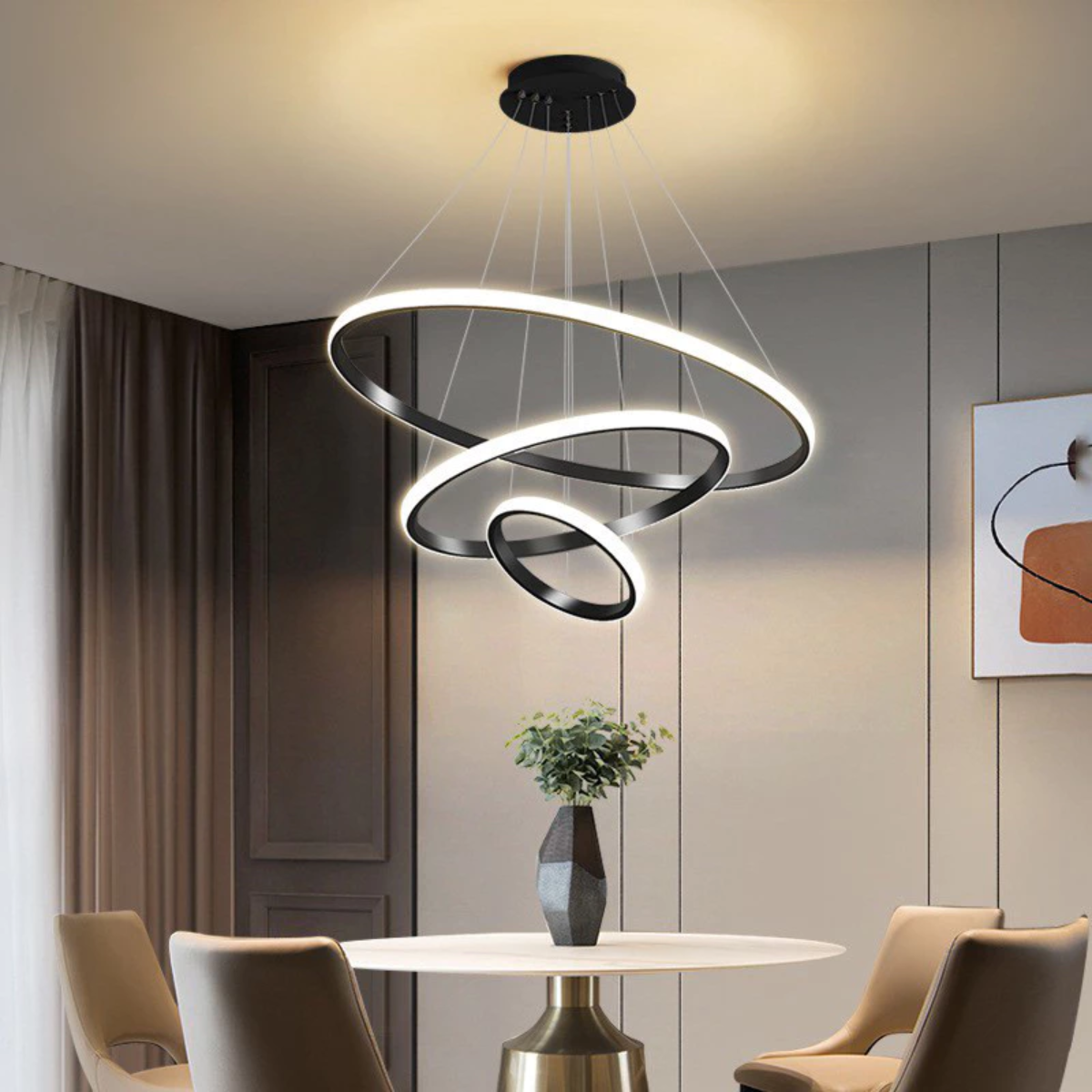 Ver imagem 3 de Luminária Led 80 Watts 3 Anéis 115cm Altura Ajustável Lustre Pendente Suspenso Teto Gimpo Kjdd-l-176
