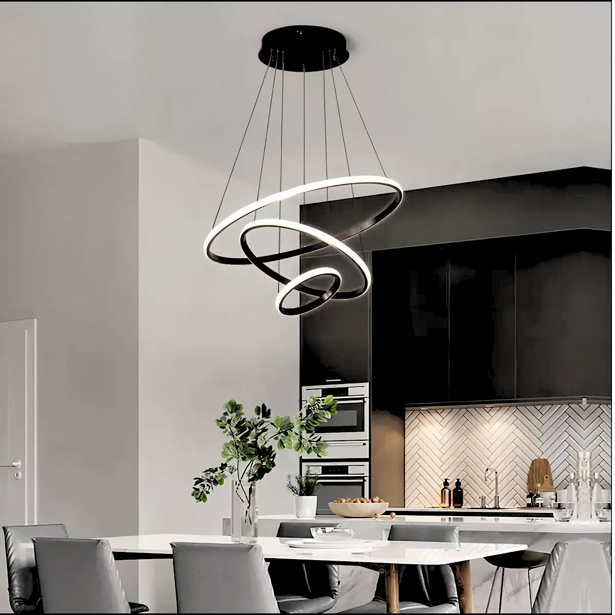 Ver imagem 2 de Luminária Led 80 Watts 3 Anéis 115cm Altura Ajustável Lustre Pendente Suspenso Teto Gimpo Kjdd-l-176