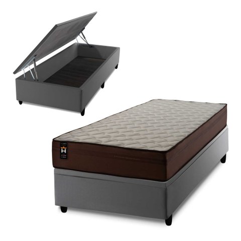 Conjunto Box Baú Solteiro Atlanta Cinza 88x188x69 Espuma D45